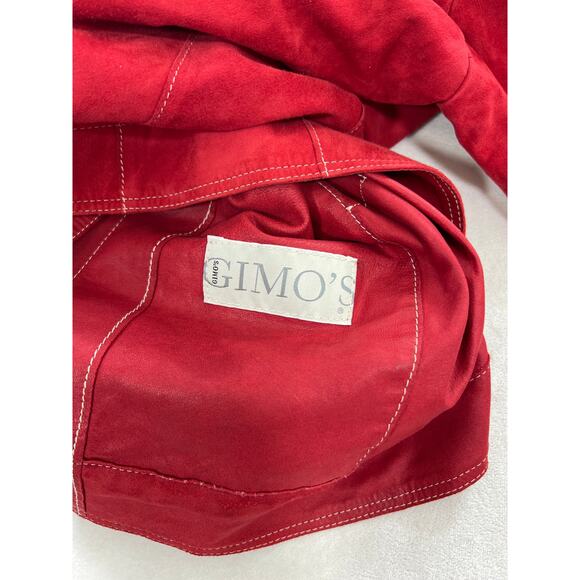 Gimo’s 100% Pelle Leather Red Button Front Jacket Made Italy Size FR 48 - Picture 5 of 7